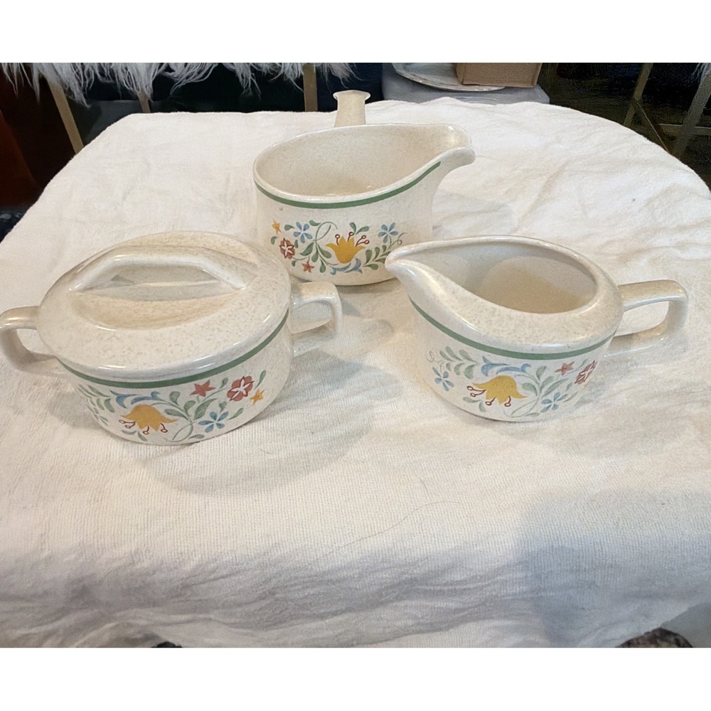 Vtg 3 Piece Set Lenox Quakertown Temper-ware Gravy Boat Sugar Bowl Creamer‎